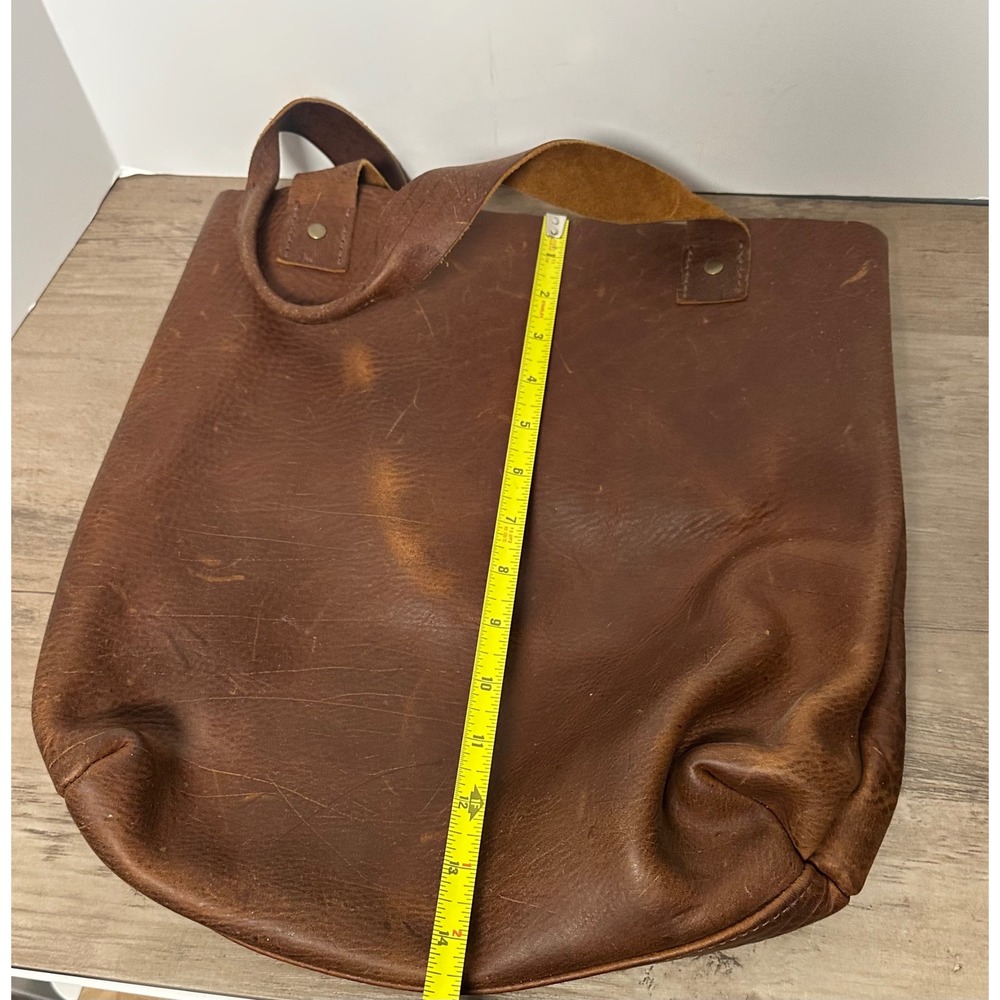 Tucker & Bloom Brown Distressed Bison Tote Bag Handmade - Picture 10 of 12